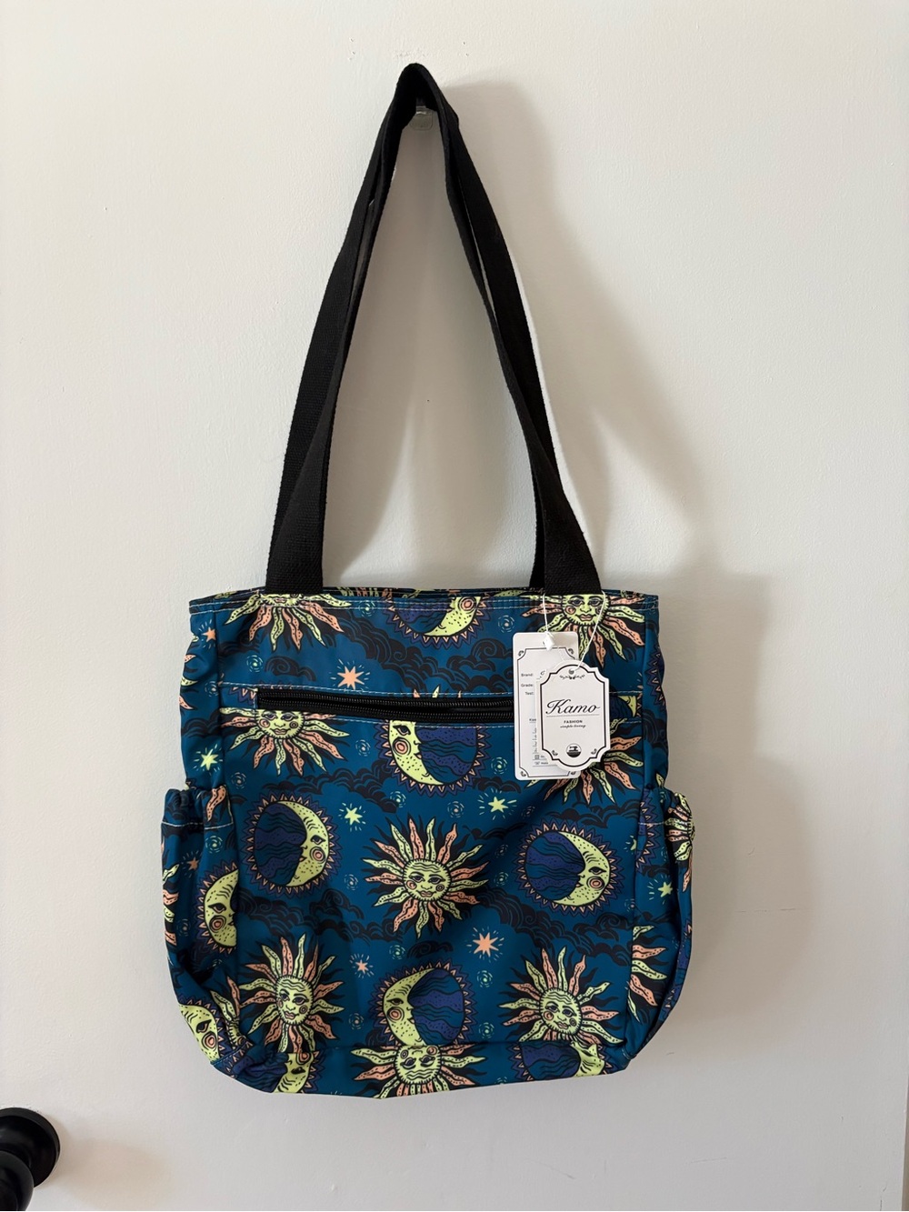 Sun & Moon Print Tote with Black Straps New With Tags